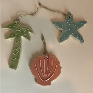 3 BEACHY POTTERY ORNAMENTS
